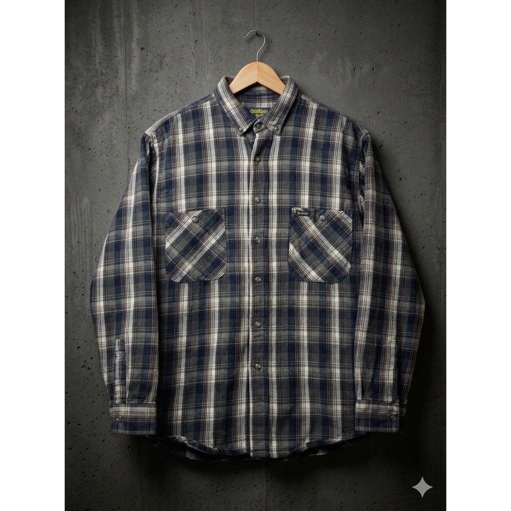 Vintage OshKosh Flannel Shirt Mens Large Blue Plaid Heavy Workwear 90s Y2K Bgosh